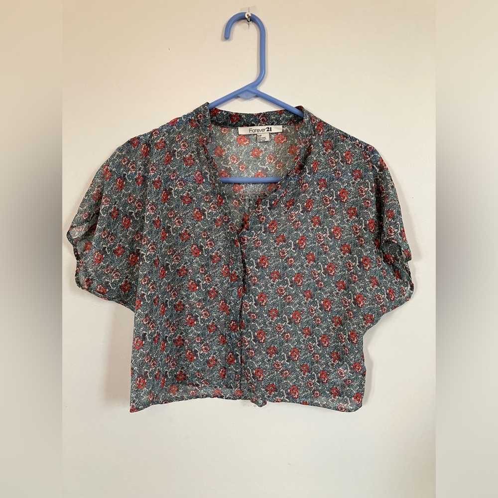 Forever 21 Sheer Floral Cropped Top small